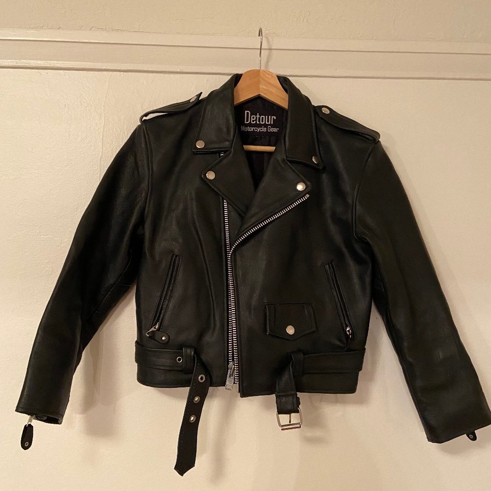 Detour Real Leather Moto Jacket - Black